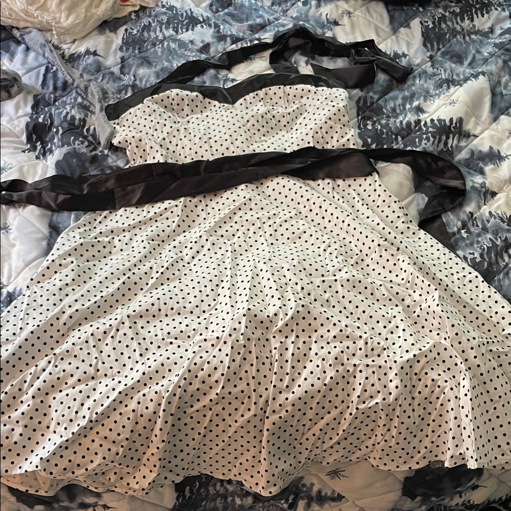 Polka Dot halter Dress with Black Accents L/XL